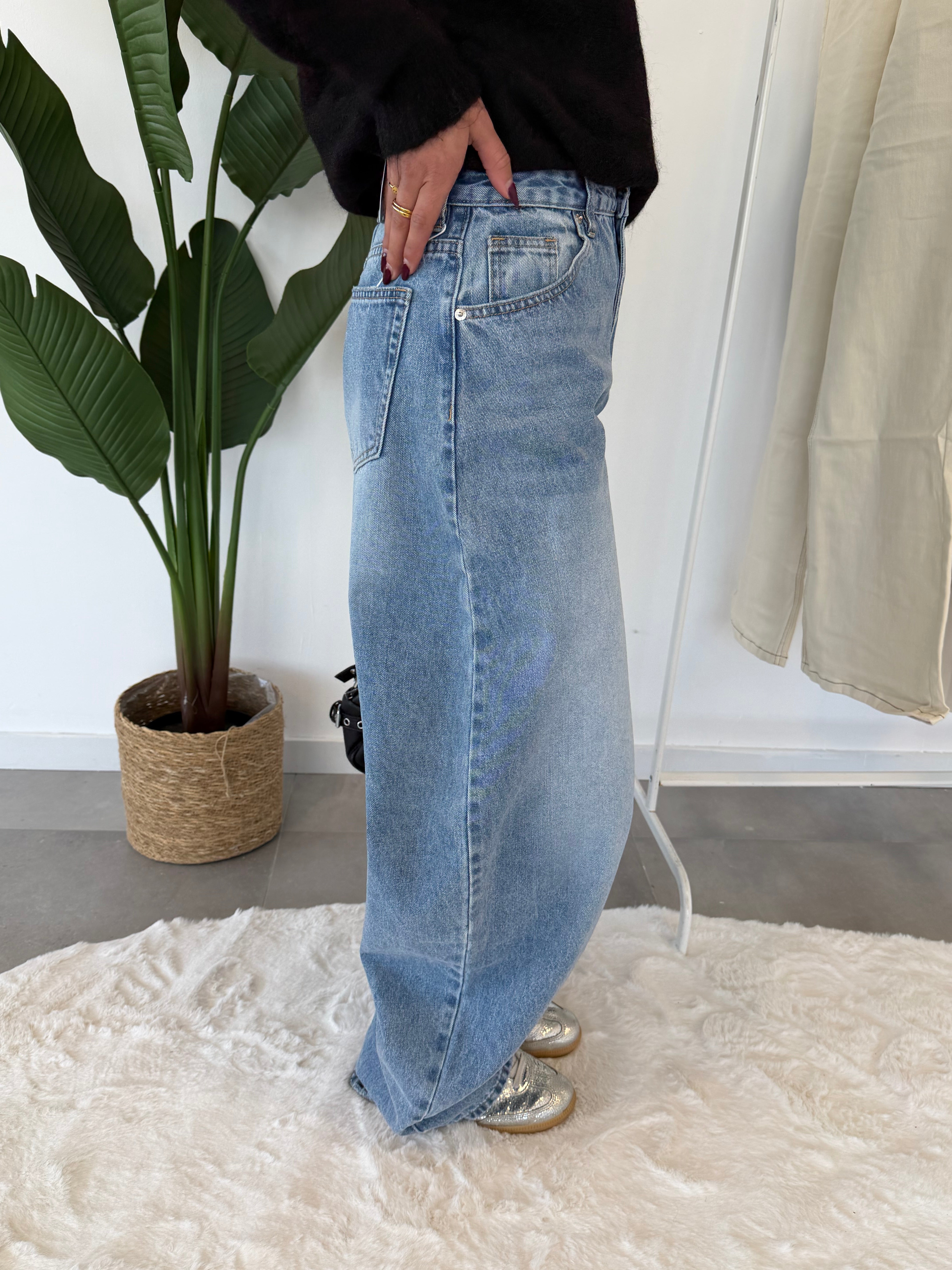 Joanna balloon jeans blue – high-waist dames jeans met ballonpasvorm, zijaanzicht