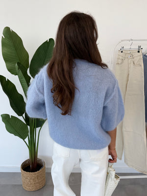 Rosie top – blauwe top met middellange mouwen van zachte, comfortabele stof, achteraanzicht